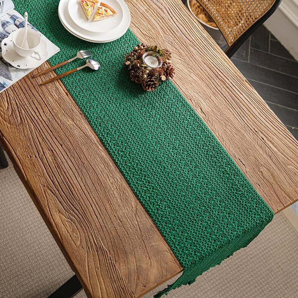 Corredor de Mesa Trançado Verde 30x220cm – Algodão e Linho