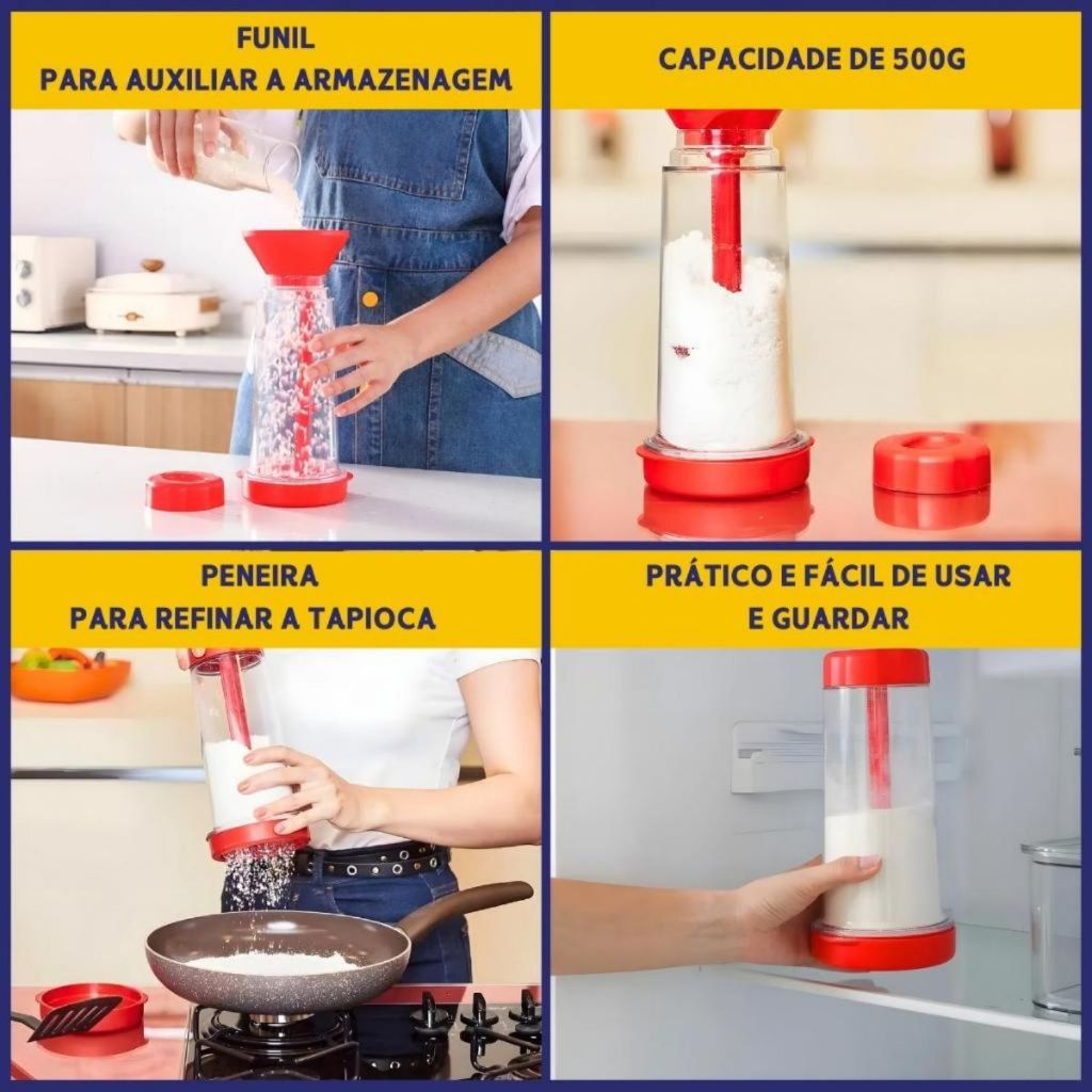 Tapioqueira Peneira Polvilhador | Armazena e Filtra Farinha