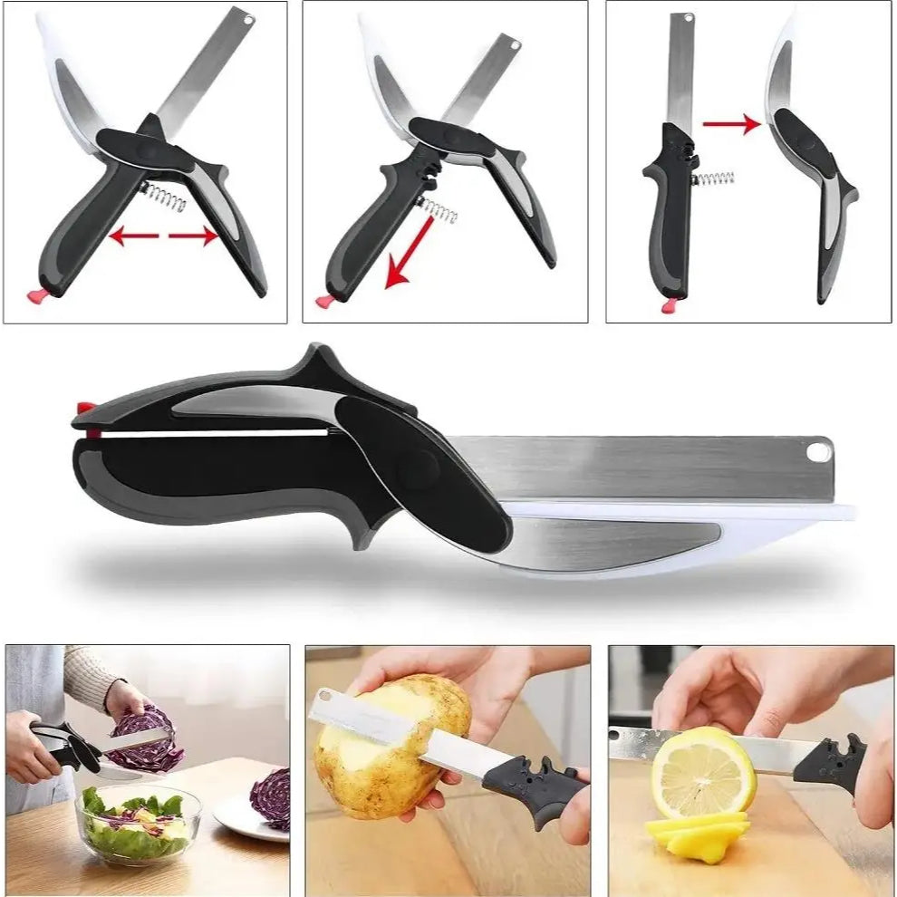 Tesoura CleverCutter Inox 2 em 1 – Fatiadora de Legumes e Verduras Multiuso