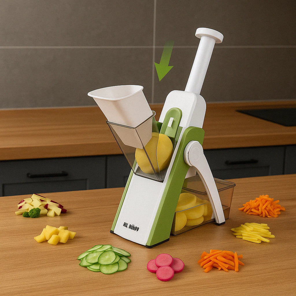 SafeSlice Mandoline 5 em 1 – Fatiador Profissional com 30 Tipos de Corte